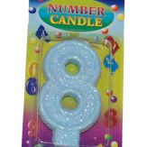 NUMBER GLITTER CANDLE # 8 BLUE
