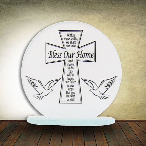 Round Glass Plaque - Bless our Home