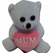 TEDDY WHITE WITH PINK W/MUM ON PILLOW