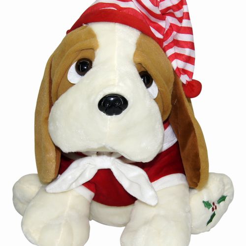 Plush Christmas Dog with Red Hat and Top