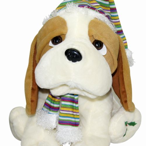 Plush Christmas Dog with Multi Color Hat And Scaff