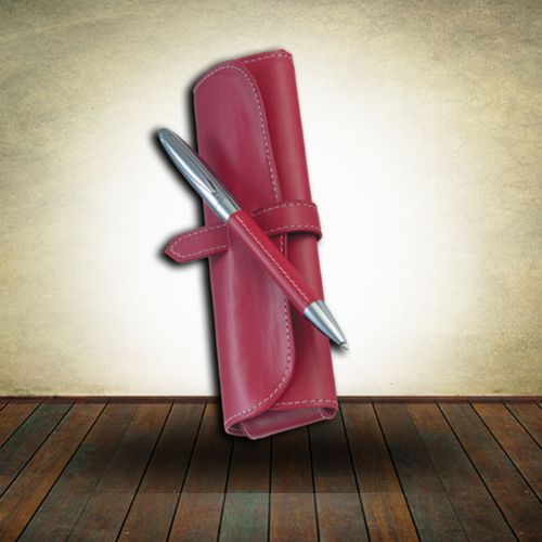 Leatherette Pen and Pouch Set - Red