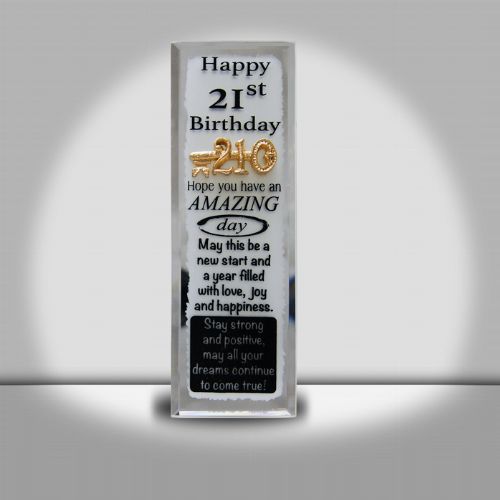Happy 21st B/Day W/Key Long Glass Plaque 