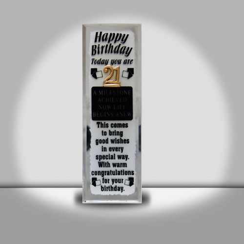 H/B/Day Today y/21st Long Glass Plaque 