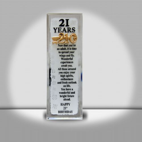 21 Years W/Key Long Glass Plaque 