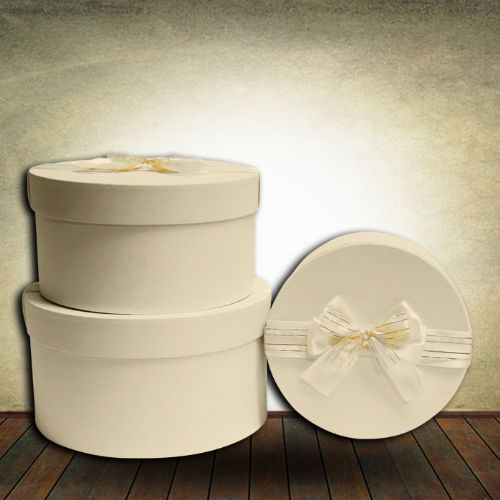 Boxes with Ribbon -Set of 3 (Round) Beige