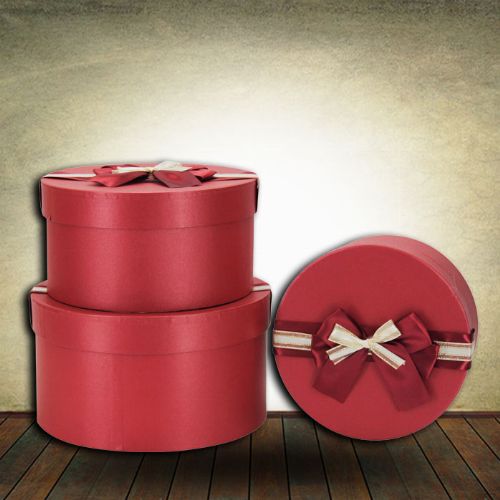 Boxes with Ribbon -Set of 3 (Round) Red