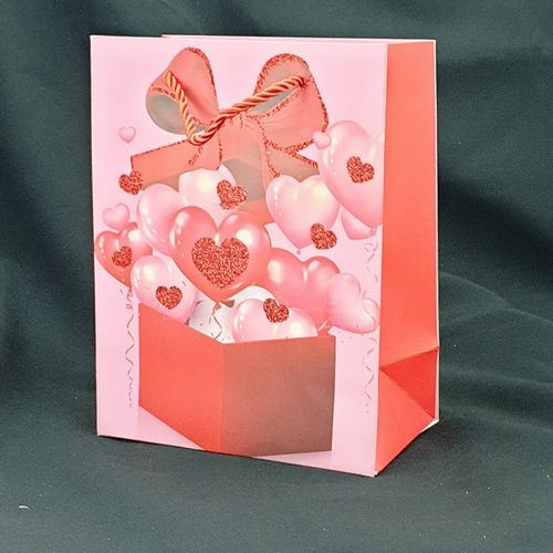 GIFTBAG PINK W/PINK/RED HEARTS & BOW