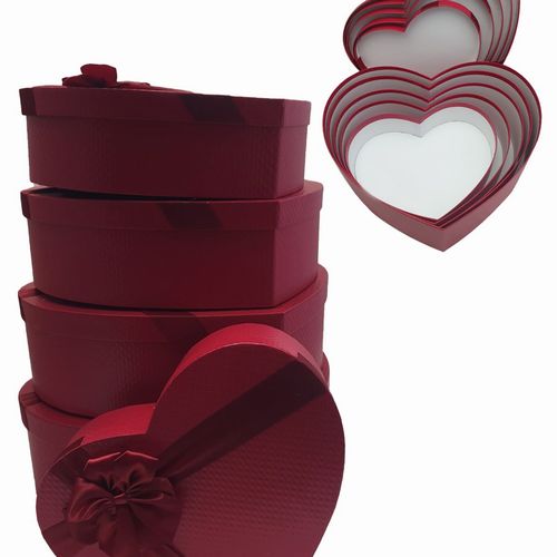 GIFTBOX RED  W/HEART/BOW 5 PCS