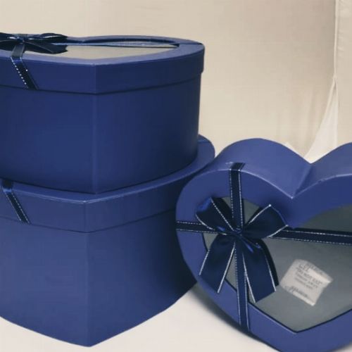 GIFTBOX BLUE HEART W/WINDOW  & ROBBON 3 PCS