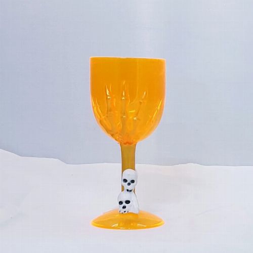 HALLOWEEN GLASS WITH SKELETON HAND ORANGE