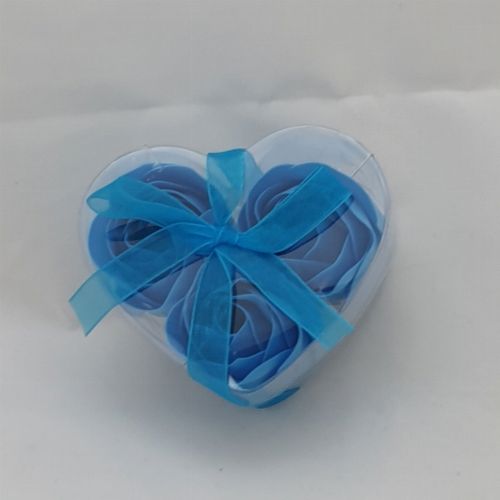 SOAP ROSE BUDS 3 PCS IN HEART PVC BLUE