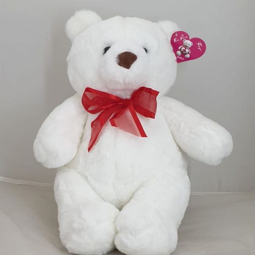 TEDDY BEAR WHITE WITH RED BOW