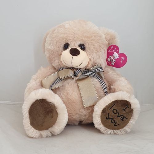 TEDDY BEAR BEIGE WITH GOLD/BROWM BOW