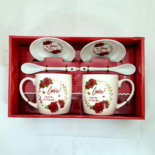 GIFT PACK LOVE 2 x MUGS W/SAUCERS & SPOONS