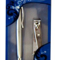 Pen & Nail Clipper Set SILVER Blue Box
