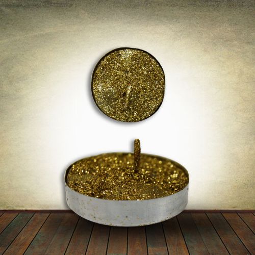 25 Gold Glitter Tealight Candles - Round