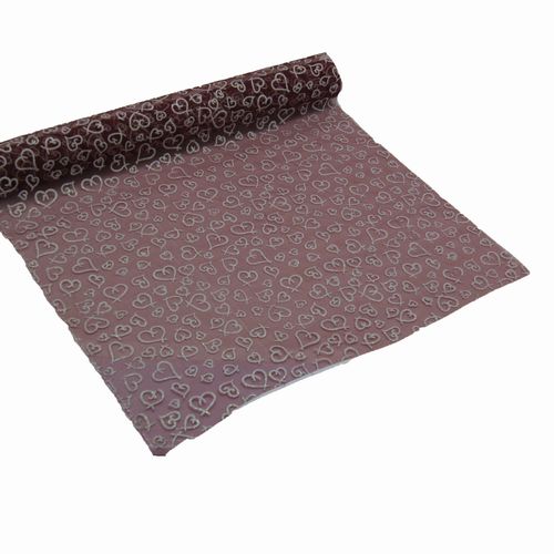 Material Gift Wrap MAROON W/HEARTS