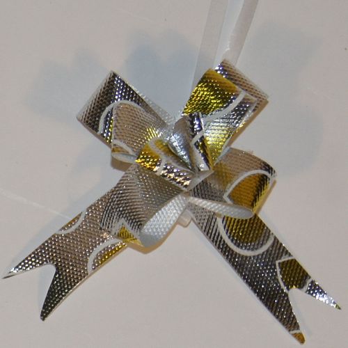 BUTTERFLY PULL BOWS 10PCS SILVER W/GOLD HEARTS